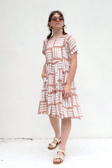Osei-Duro Layered Dress in Pink Basket Weave