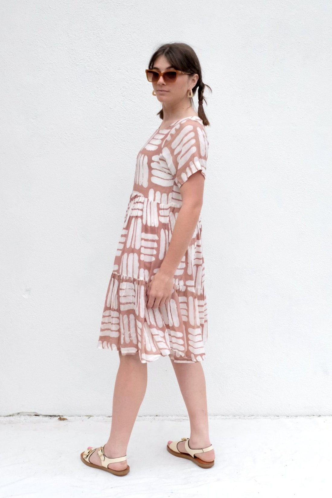 Osei-Duro Layered Dress in Pink Basket Weave